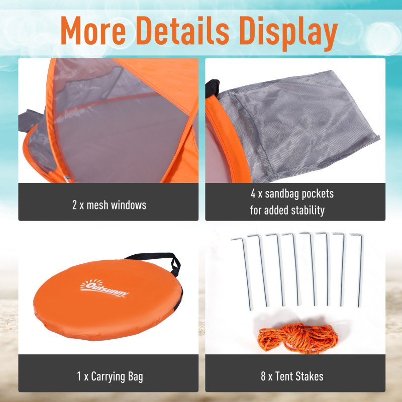 Outsunny 1-2 Person Pop up Beach Tent Hiking UV 30+ Protection Patio Sun Shade Shelter Portable Automatic - Orange