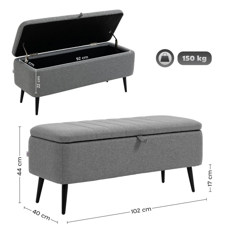 HOMCOM Storage Ottoman with Flip Top, Rectangular Upholstered Bench, Linen Feel Fabric Footstool with Steel Legs for Living Room, Bedroom
