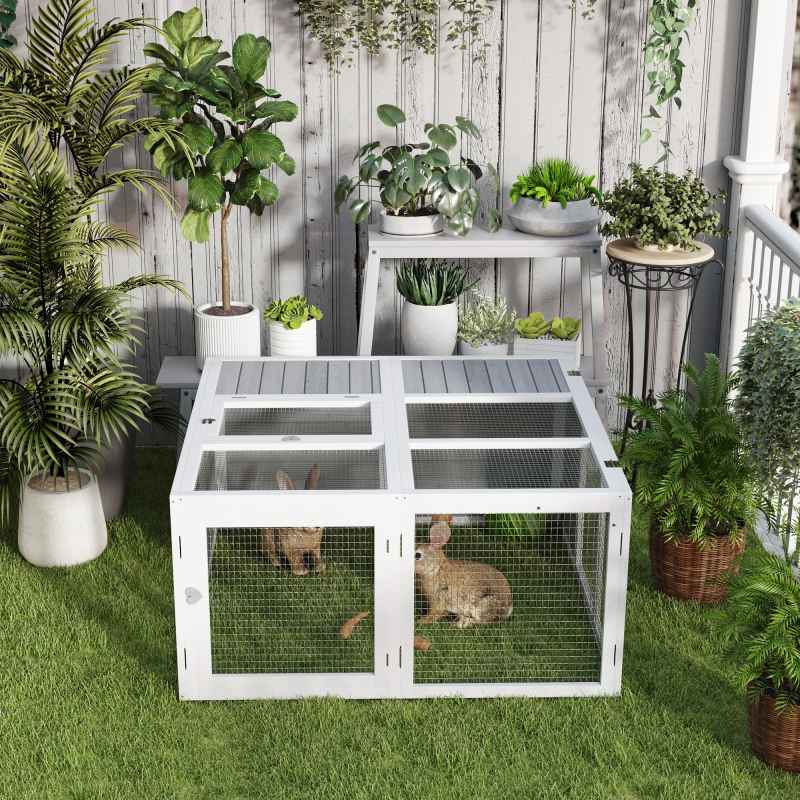 PawHut 48 Inch Rabbit Hutch Rabbit Run Small Animal Guinea Pig House Bunny Cage Hideaway Outdoor with Openable Roof Grey