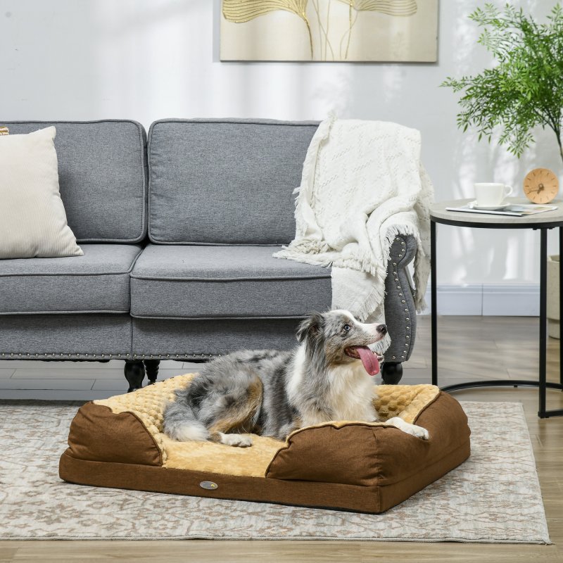 PawHut Dog Sofa Bed Pet Bed Dog Mattress with Removable Washable Cover, Anti-Slip Bottom, for Medium Sized Dogs, 90L x 69W x 21Hcm - Brown