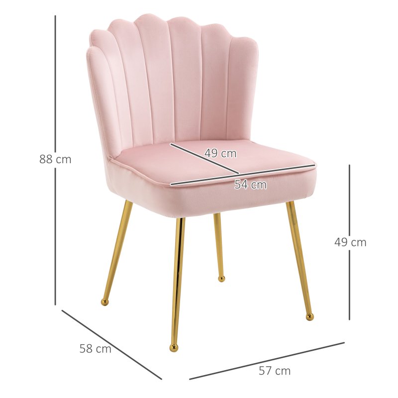 HOMCOM Shell Luxe Velvet Accent Chair with Gold-tone Metal Legs, Modern Vanity Chair for Living Room, Bedroom, Home Office, Pink