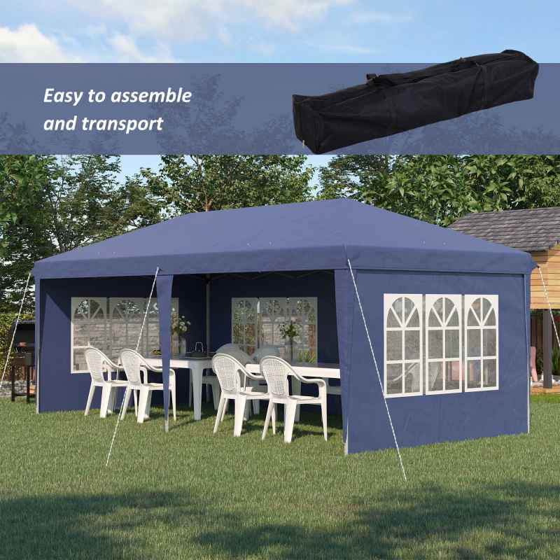 Outsunny 3 x 6m Garden Pop Up Gazebo, Height Adjustable Marquee Party Tent with Sidewalls, Storage Bag, Blue