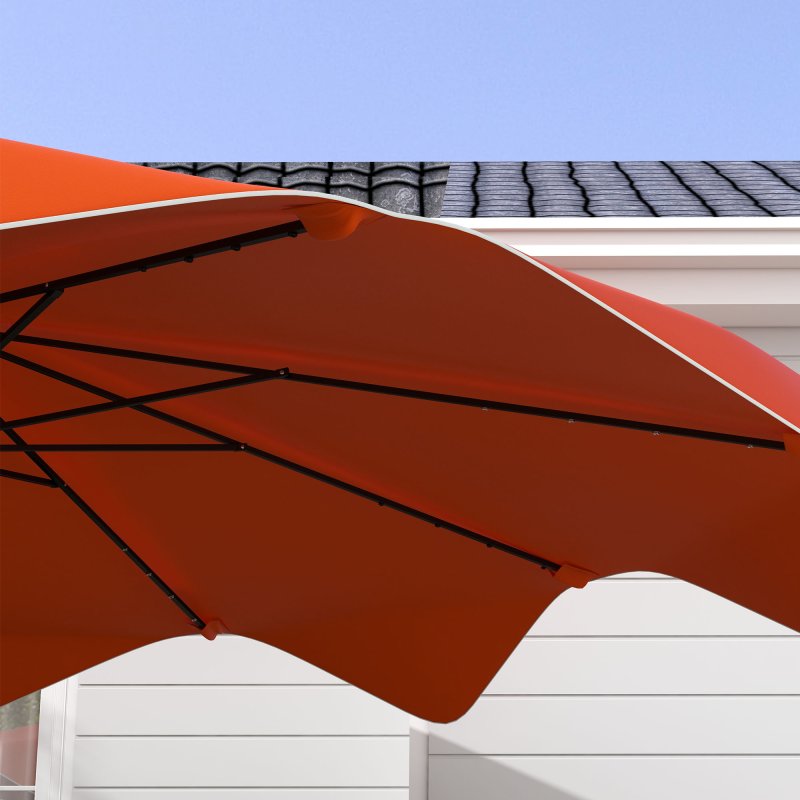 Outsunny 3(m) Garden Parasol Umbrella with 32 Solar LED Lights and Tilt, Outdoor Market Table Umbrella Sun Shade Canopy with Crank, 8 Ribs, Orange