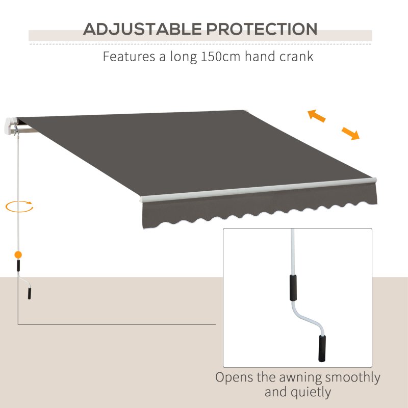 Outsunny 3 x 2m Manual Window Awning Canopy Garden Outdoor Shelter Patio Sun Shade UV Blocker Light Weight Aluminium Frame w/ Hand Crank Grey