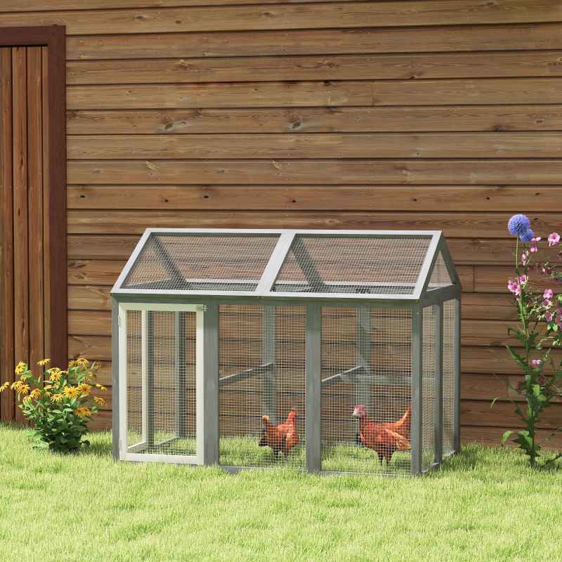 PawHut Large Chicken Run, Wooden Chicken Coop, Pet Playpen w/ Combinable Design - Grey
