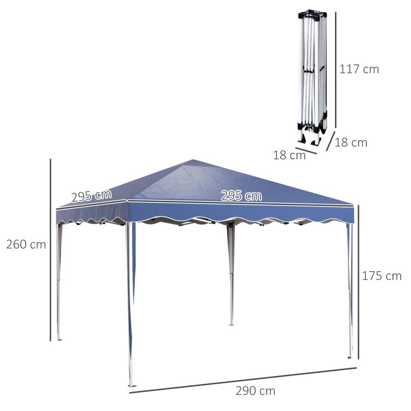 Outsunny 3x3(m) Pop Up Gazebo, Foldable Party Tent with Wave Edge and Carry Bag, Height Adjustable Festival Camping Canopy for Garden Outdoor, Blue
