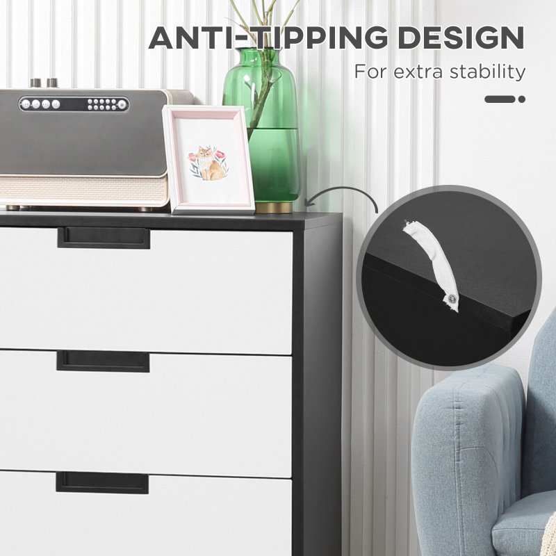 HOMCOM Chest of Drawers, 4 Drawers Cabinet Storage Organiser Unit with Handles for Bedroom, Living Room, White and Black