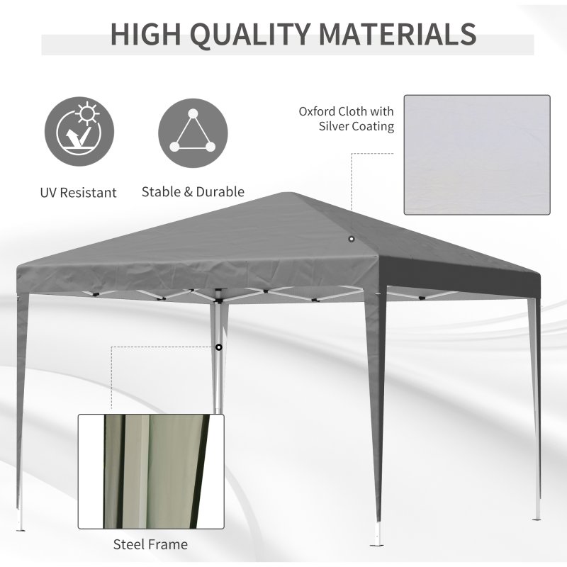 Outsunny 3 x 3M Garden Pop Up Gazebo Height Adjustable Marquee Party Tent Wedding Canopy with Carrying Bag, Grey