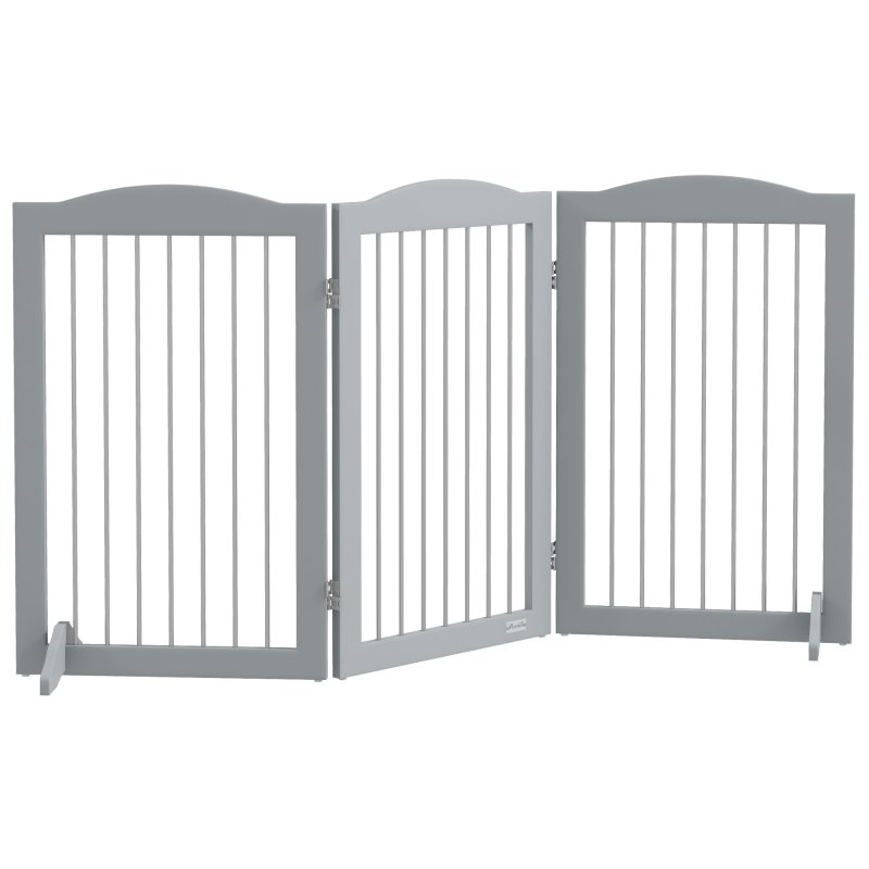 PawHut Foldable Dog Gate, Freestanding Pet Gate, Dog Barrier with Two Support Feet, for Doorways, Stairs, Halls - Grey