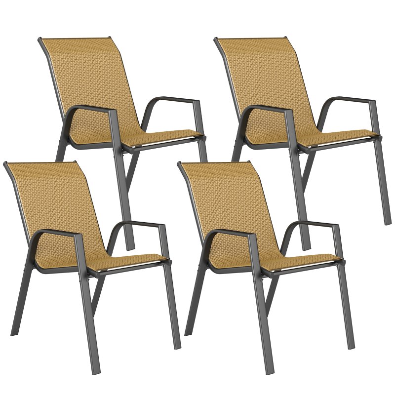 Outsunny Stackable Outdoor Chairs Set of 4, Rattan Garden Chairs with Armrests and Backrest for Deck, Khaki