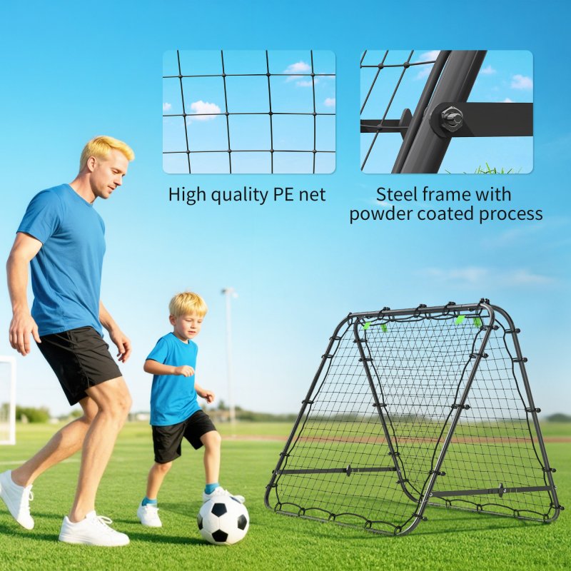 HOMCOM Double-Sided Football Rebounder Net, Football Rebound Net Target Goal with Five Adjustable Angles, Black