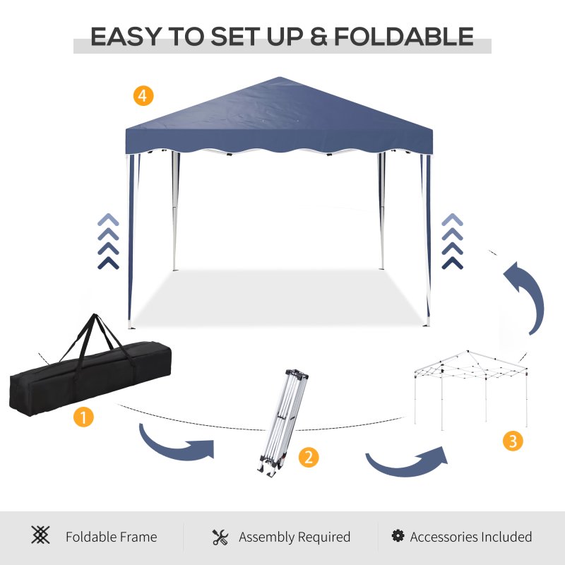 Outsunny 3x3(m) Pop Up Gazebo, Foldable Party Tent with Wave Edge and Carry Bag, Height Adjustable Festival Camping Canopy for Garden Outdoor, Blue