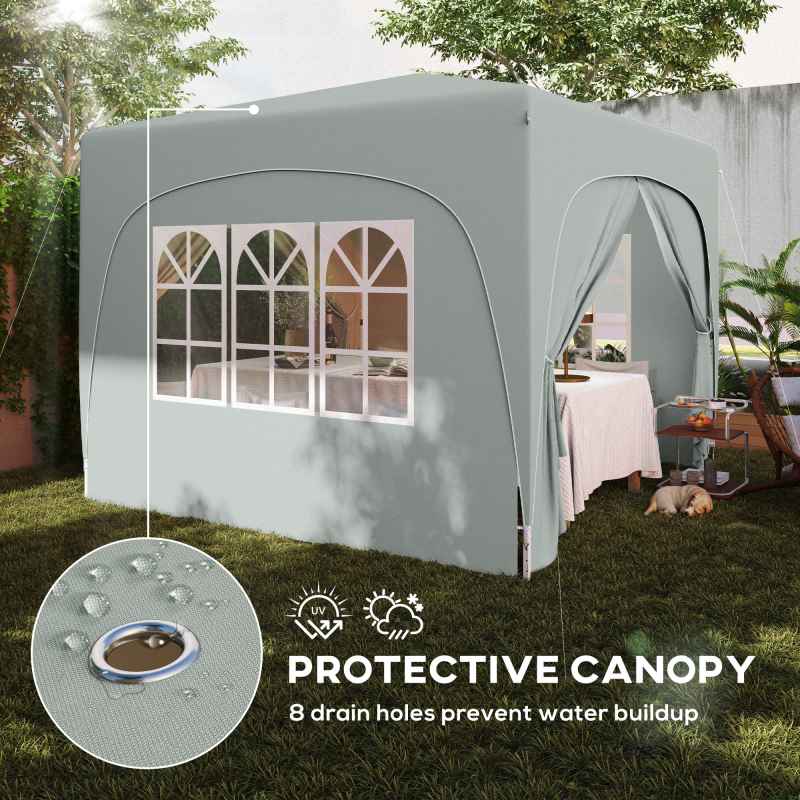 Outsunny 3 x 3(m) Pop Up Gazebo with Sides and Carry Bag, UPF50+, Height Adjustable Party Tent Instant Event Shelter for Garden, Outdoor, Patio, Light Grey