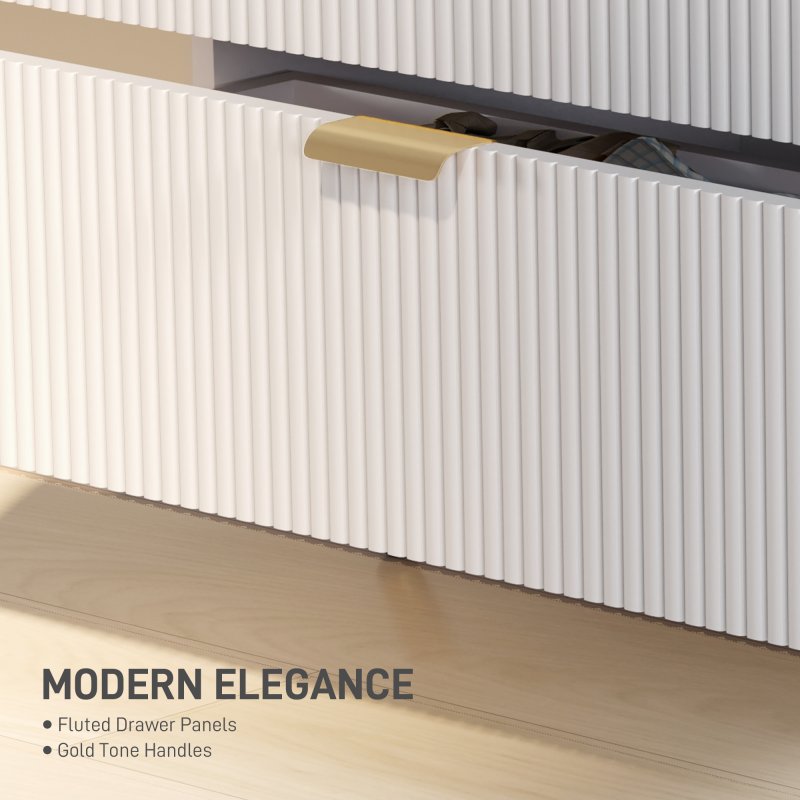 HOMCOM Bedroom Chest of Drawers with 4 Drawers, Fluted Dresser with Gold Tone Handles, Storage Cabinet for Bedroom, Living Room, Hallway, Entryway, White