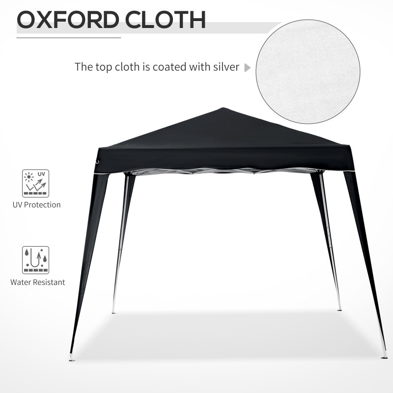 Outsunny 3 M x 3 M Base/ 2.5 M x 2.5 M Top Pop Up Gazebo, 2 Person Setup Instant with Carry Bag, Height Adjustable Slant Leg Party Tent Instant Event Shelter for Garden, Patio, Black