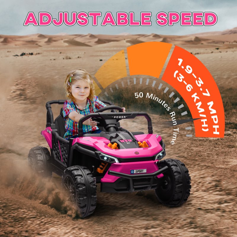 AIYAPLAY Kids Ride on Car, 12V Battery Powered Electric Truck with Remote Control, 4 Suspension Wheels, Horn, Lights, Music, USB, for Ages 3-5 Years, Pink