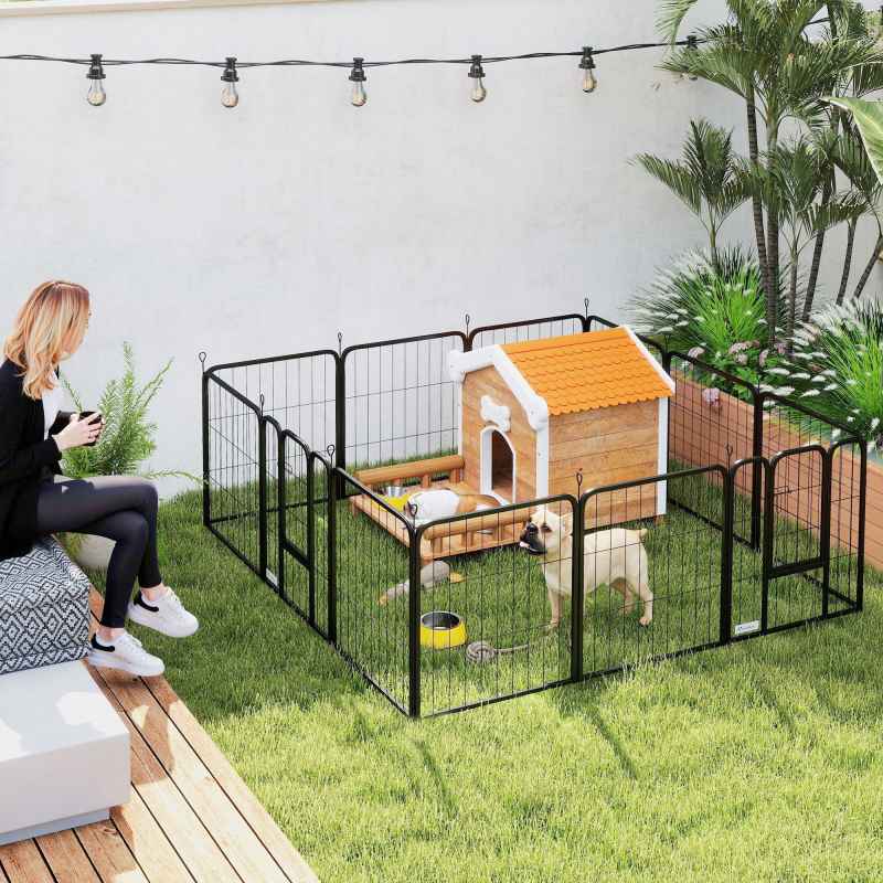 PawHut Dog Pen, 12 Panel Puppy Pen, Steel Dog Playpen, for Small Breeds, 60cm Tall, Black