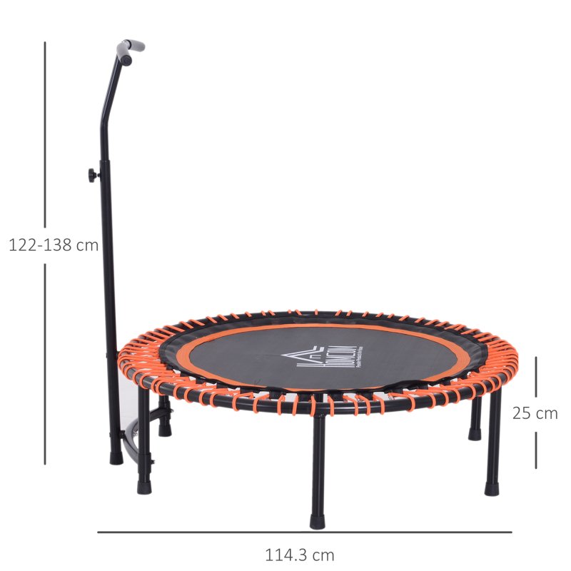 HOMCOM 45" Round Mini Fitness Trampoline Rebounder Indoor Outdoor Mini Jumper with Adjustable Handle Orange
