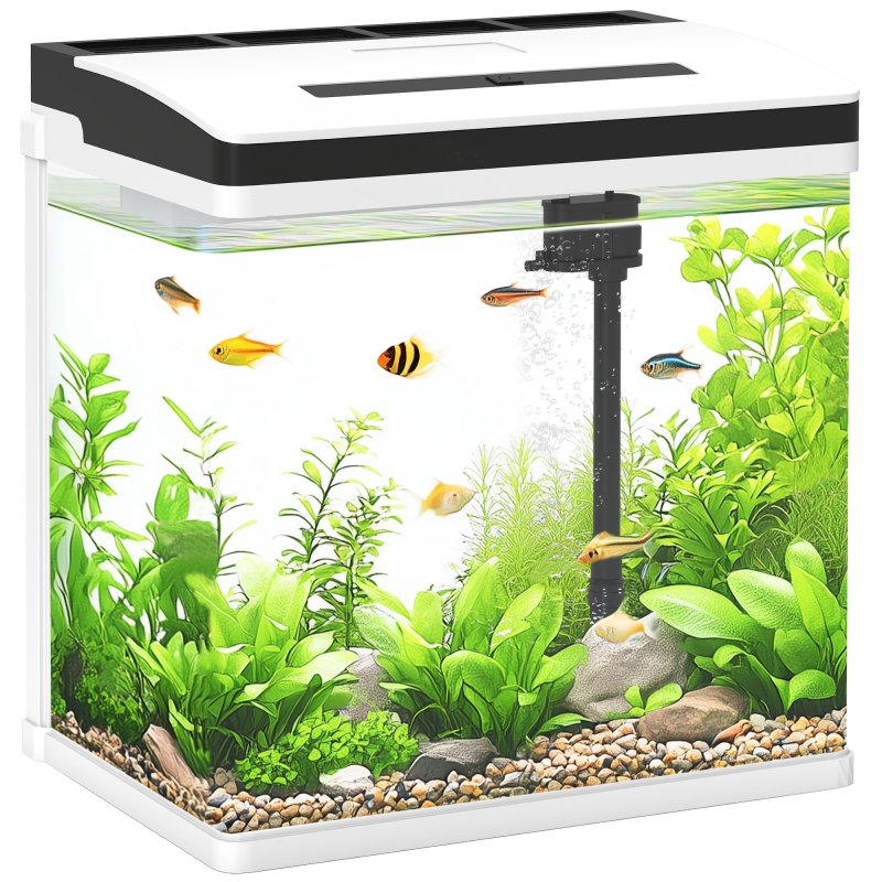 PawHut Aquarium, 28L Glass Fish Tank with Filter, LED Lighting, Water Pump, for Bettas, Guppies, Mini Parrot Fishes, Shrimp, Goldfish, 38 x 26 x 39.5cm
