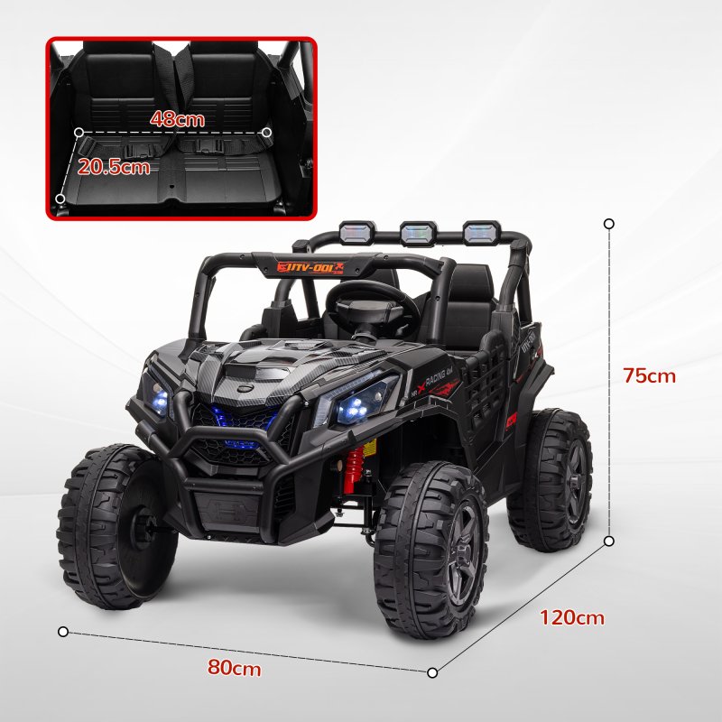AIYAPLAY Kids Electric Ride on Car 2-Seater, 24V Truck UTV with Remote Control, Suspension System, LED Lights, Horn, Music, for 3-8 Years, Black