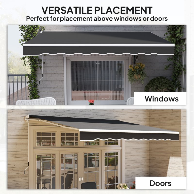 Outsunny 2.5m x 2m Retractable Awning, DIY Garden Awning Canopy, Anti-UV Sun Shade Shelter with Aluminium Frame and Crank Handle, Black