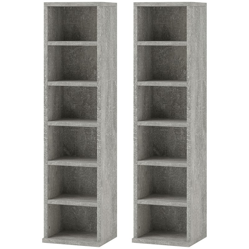 HOMCOM 204 CD Media Display Shelf Unit Set of 2 Blu-Ray Tower Rack w/ Adjustable Shelves Bookcase Storage Organiser, Cement Grey