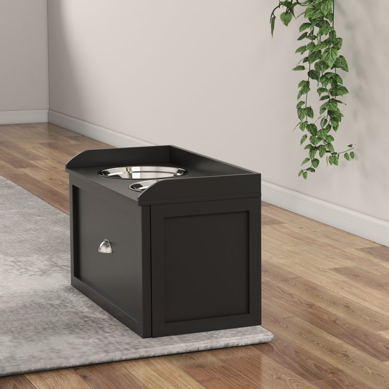 PawHut Stainless Steel Raised Dog Bowls, Double Dog Food and Water Bowl w/ 21L Storage Drawer, for Large Dogs - Black