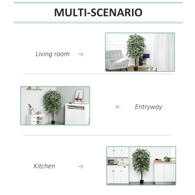 Outsunny 160cm/5.2FT Artificial Ficus Silk Tree with Nursery Pot, Decorative Fake Plant, for Indoor Outdoor D??cor