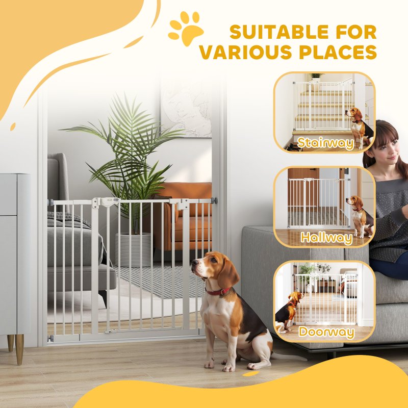PawHut Dog Gate Stair Gate Pressure Fit Pets Barrier Auto Close for Doorway Hallway, 74-100cm Wide Adjustable, White