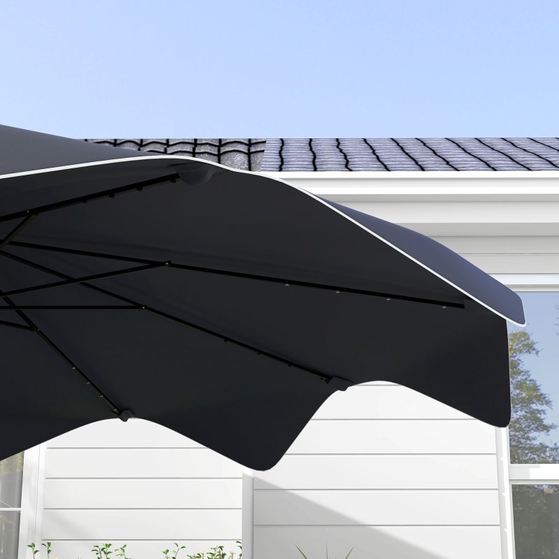 Outsunny 3(m) Garden Parasol Umbrella with 32 Solar LED Lights and Tilt, Outdoor Market Table Umbrella Sun Shade Canopy with Crank, 8 Ribs, Dark Grey