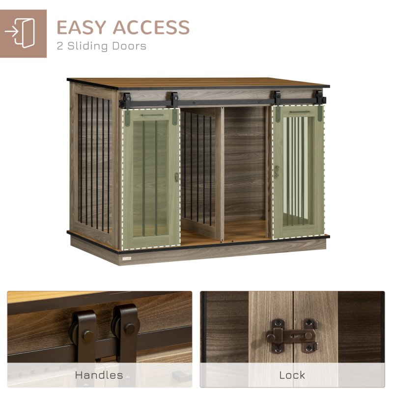 PawHut Dog Crate Furniture for Large Dog, Double Dog Cage for Small Dogs with Divider, Sliding Doors - Oak Tone