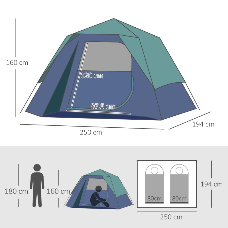 Outsunny 3-4 Person Pop-Up Camping Tent Hiking Family Travel Shelter Portable Double Layer Automatic Outdoor Olive Green