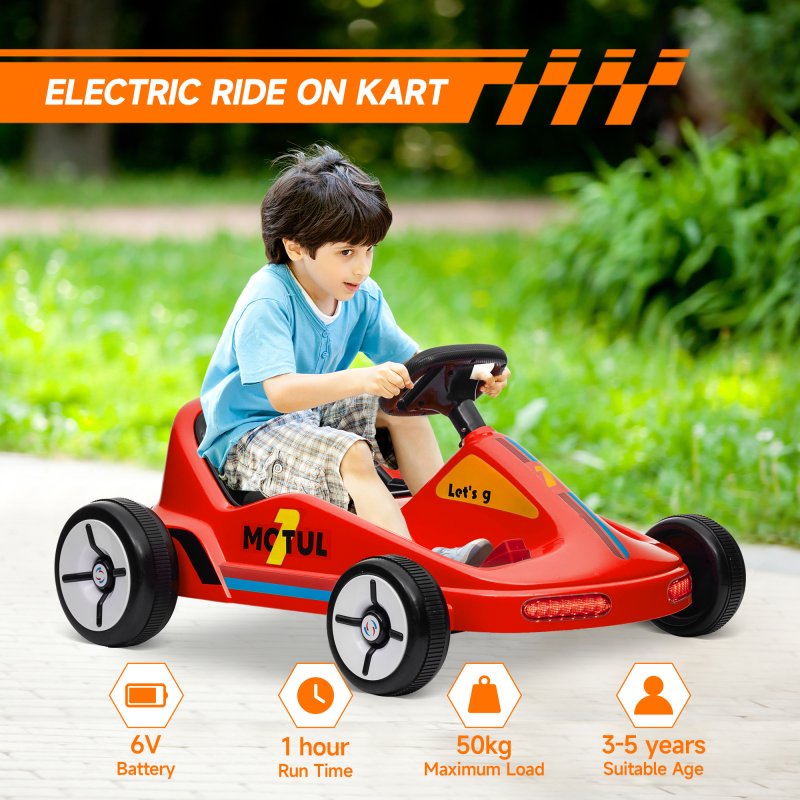 AIYAPLAY Electric Go Kart, 6V Battery Powered Kids Go Kart with Music, Light, Horn, Kids, Ride on Car for 3-5 Years, Red