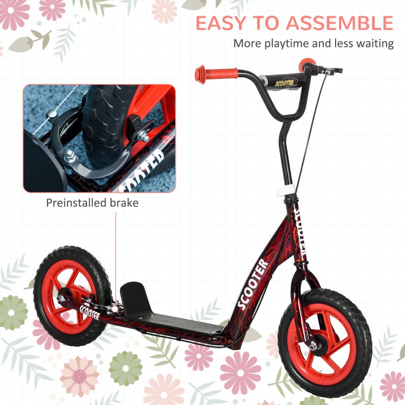AIYAPLAY Kids Scooter, Big Wheel Kick Scooter with Adjustable Height Handlebar, Non-slip Footplate, Rear Brake, Kickstand, for Kids 6-12 Years Old, Red