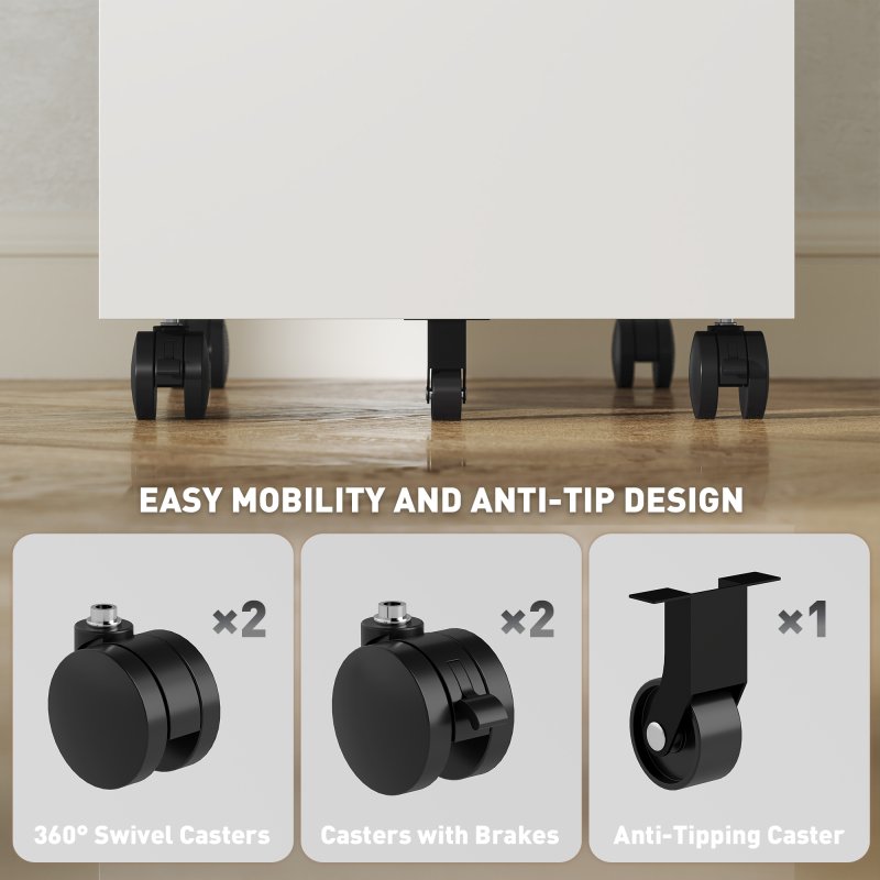 Vinsetto 3-Drawer Filing Cabinet with Lock, Mobile Steel File Cabinet for A4, Legal and Letter Size, Under Desk Drawers with Pre-Assembled Body for Home Office, 30 x 43.5 x 60 cm, White