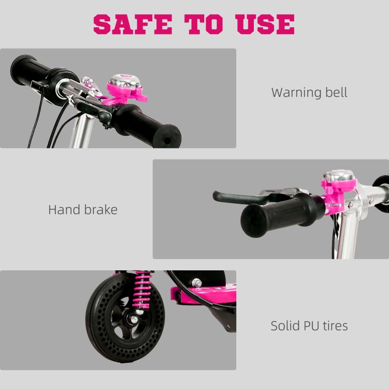 HOMCOM Folding Ride on Powered Scooter, 120W, with Warning Bell, 15km/h Maximum Speed, for Ages 4-14 Years, Pink