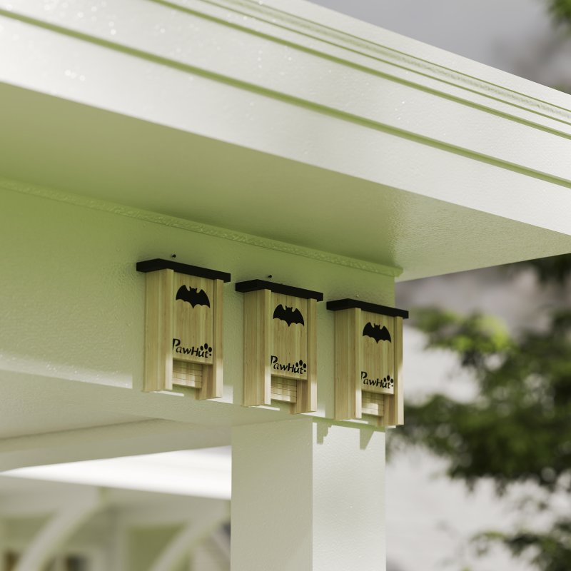 PawHut Bat Boxes, Pack of 3 Wooden Bat Houses for Outdoor, Garden, Farm, Easy for Bat to Land and Roost, Designed to Attract Bats & Easy to Hang, 18 x 6 x 22.5 cm