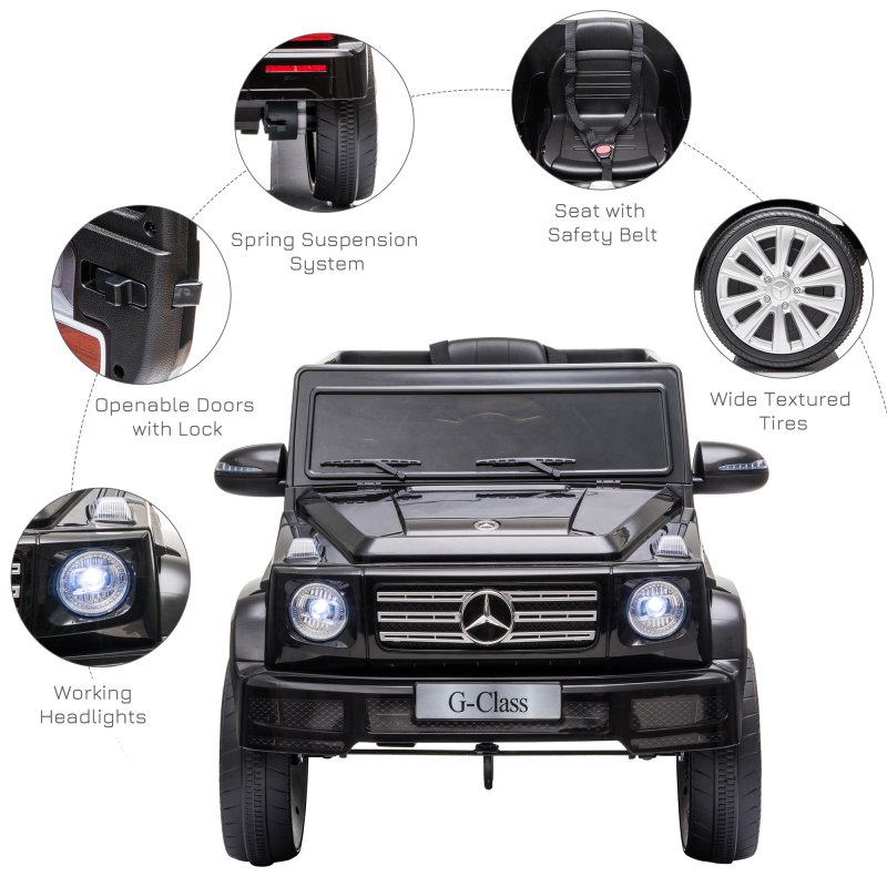 HOMCOM Mercedes Benz G500 Licensed 12V Kids Electric Ride On Car  Toy with Parental Remote Control Battery-powered 2 Motors Music Lights MP3 for 3-8 Years Old Black