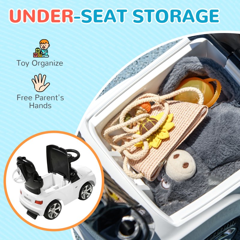 AIYAPLAY Bentley Bentayga Licensed Baby Push Car, 3-in-1 Ride on Car Foot to Floor Sliding Car with Removable Push Handle, Canopy, Horn Music, Storage, Safety Guardrail, for 12-36 Months, White