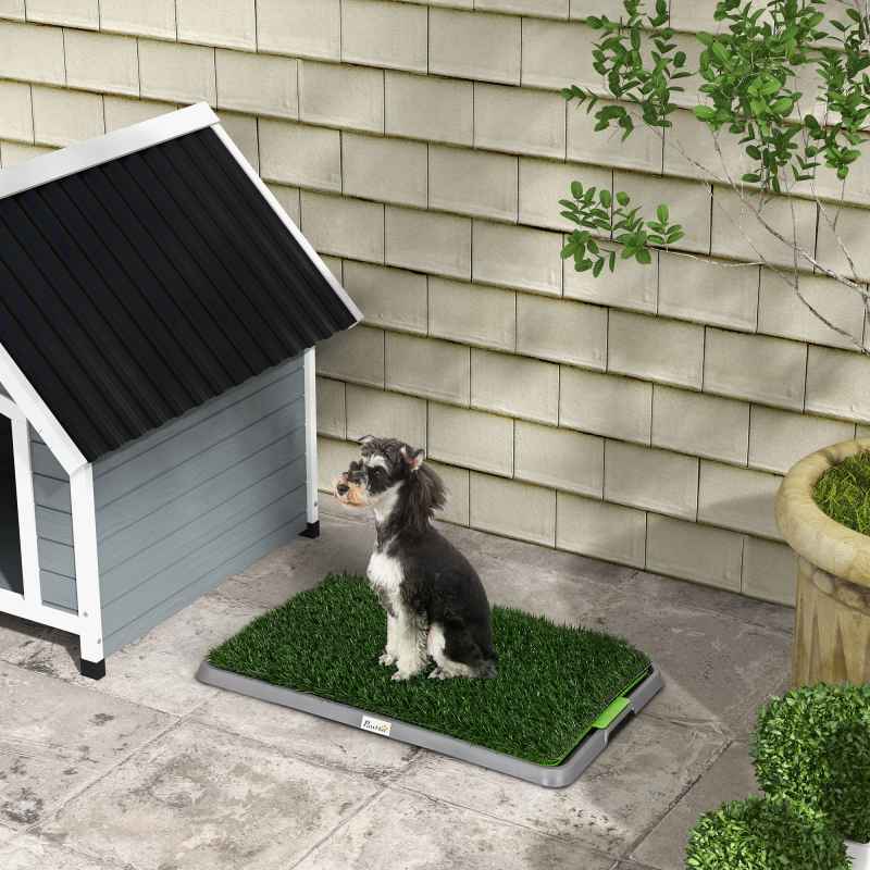 PawHut Dog Toilet, Artificial Grass for Dogs with Tray for Potty Training Indoor Outdoor Use, Puppy Dog Grass Pad Easy to Clean, 2 Packs, 67 x 41cm, Green