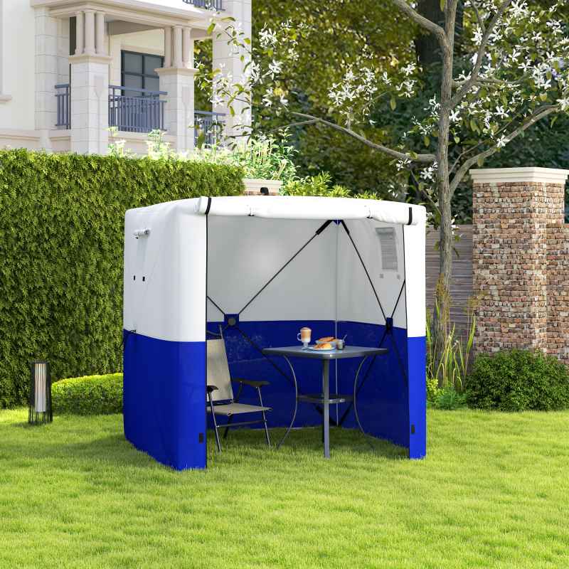 Outsunny Pop Up Gazebo with Sides, 2m x 2m Easy 1 Person Setup Party Tent with Carry Bag, Stakes, Ropes, Folding Multifunctional Instant Shelter, Dark Blue and White