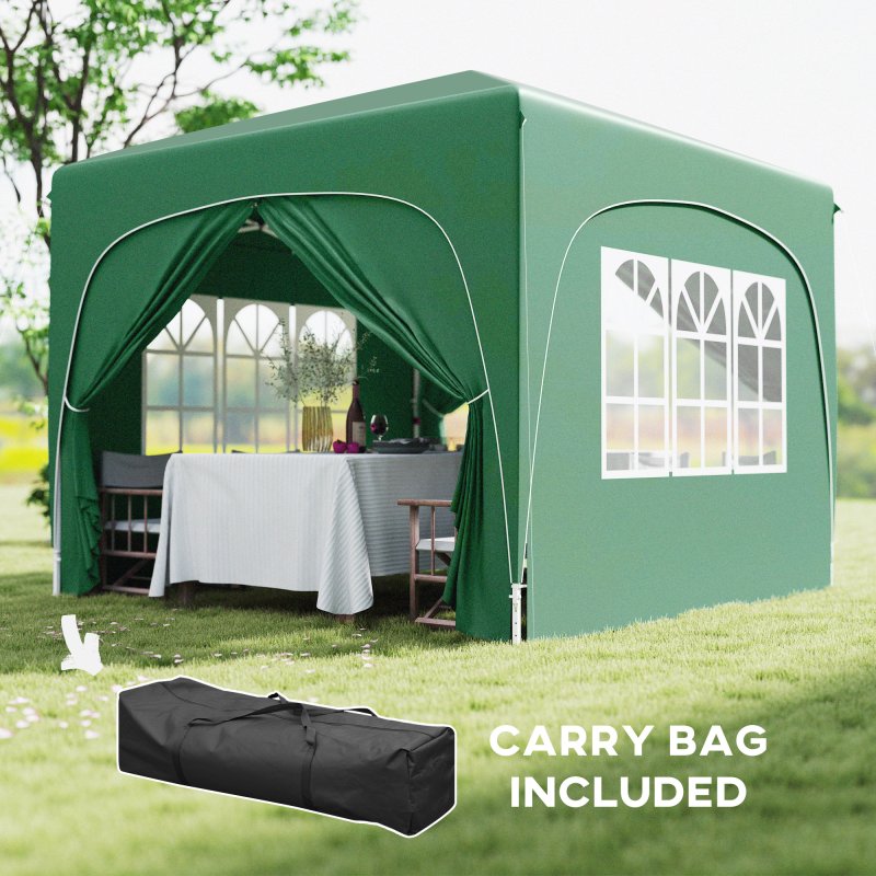 Outsunny 3 x 3(m) Pop Up Gazebo with Sides and Carry Bag, UPF50+, Height Adjustable Party Tent Instant Event Shelter for Garden, Outdoor, Patio, Dark Green