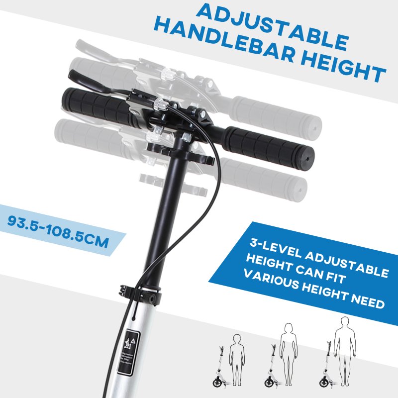 HOMCOM Adult Teens Kick Scooter Foldable Height Adjustable Aluminium Ride On Toy for 14+ w/ Rear Wheel & Hand Brake, 200mm Big Wheels, Shock Mitigation System - Silver