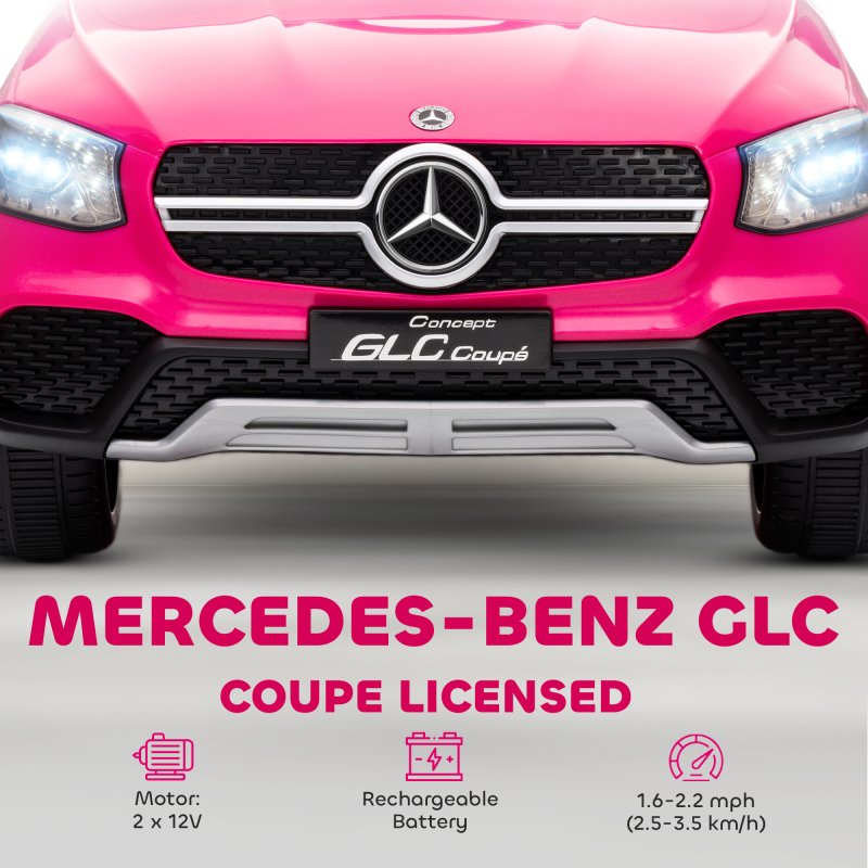 AIYAPLAY Mercedes-Benz GLC Coupe Licensed Kids Ride on Car, 12V Battery Powered Kids Electric Car with Remote Control, Soft Start, LED Light, Music, MP3, 3 Speed, for 3-6 Years, Pink