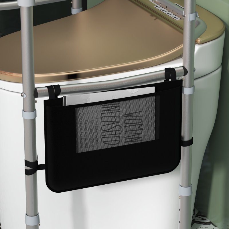 HOMCOM Free Standing Toilet Frame, Height and Width Adjustable Toilet Safety Frame with Arms, 2 Additional Suction Cups, Storage for Elderly, Disabled, Handrail Grab Bar, 136kg Weight Capacity