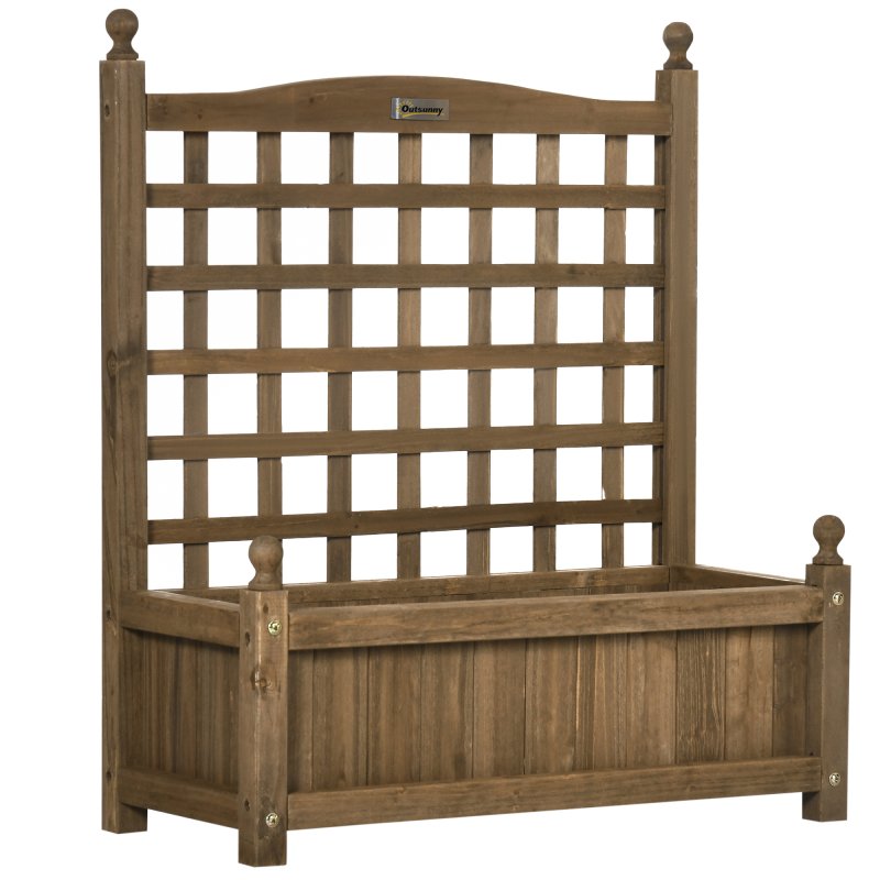 Outsunny Garden Planters with Trellis for Climbing Vines, Wooden Raised Beds for Garden, Free Standing Flower Pot, Indoor Outdoor Display Rack, 64 x 28 x 75 cm, Brown