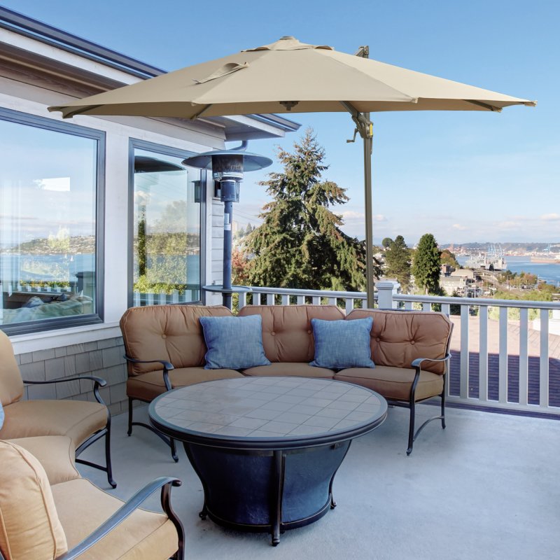 Outsunny 3(m) Cantilever Parasol 360 Rotation Roma Umbrella Hanging Sun Shade with Aluminium Frame, Tilt Crank, 8 Ribs and Cross Base, Khaki