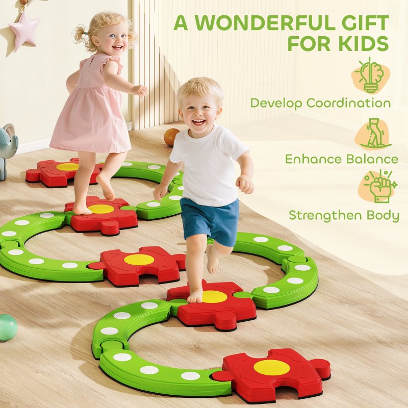 AIYAPLAY 13 PCS Kids Balance Beam, Stepping Stones Set with Non-slip Textured Surface & Bottom, Outdoor Indoor Sensory Toys, Obstacle Course for Toddlers Ages 3-8, Green