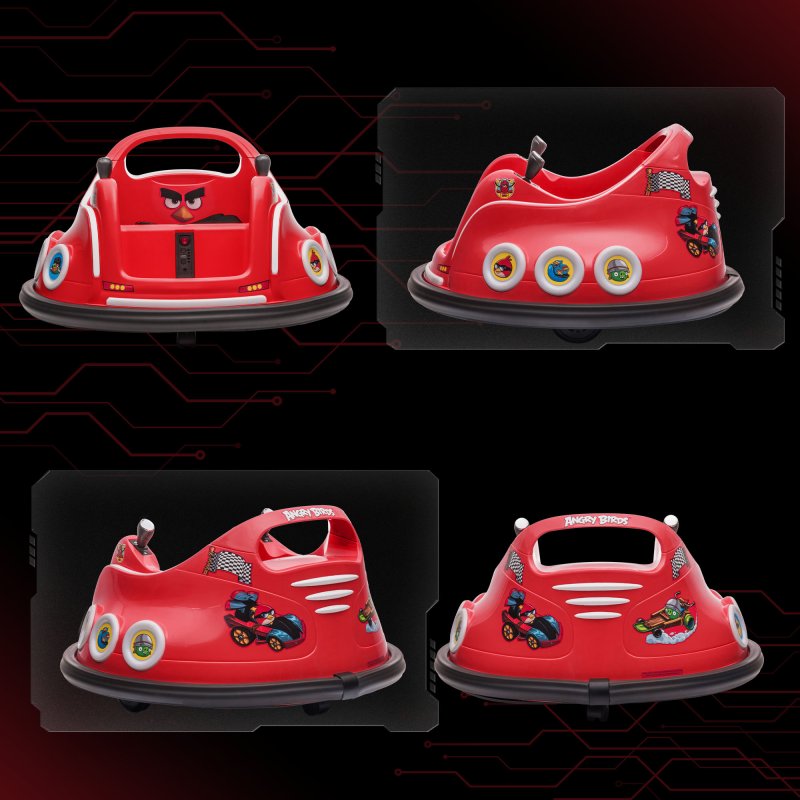 AIYAPLAY Angry Bird Licensed 12V Kids Bumper Car, 360 Rotation Waltzer Car with Joysticks, Remote Control, Music USB LED Lights, for 3-5 Years Old - Red