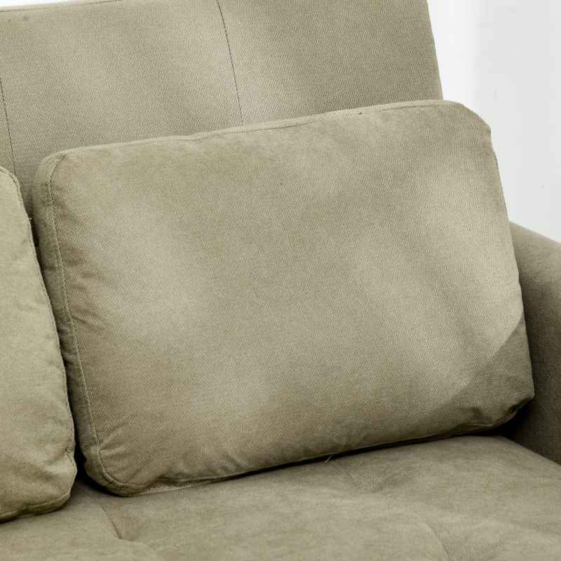 HOMCOM 2 Seater Sofa Bed, Convertible Bed Settee, Modern Fabric Loveseat Sofa Couch with 2 Cushions, Side Pockets for Living Room, Guest Room, Light Brown